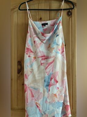 1 STATE Watercolor Slip Dress in Pink, Blue & Cream